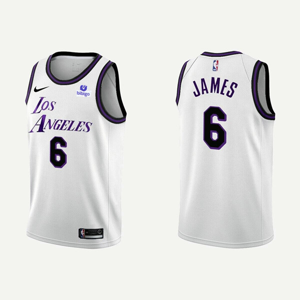 Men's Los Angeles Lakers #6 LeBron James 2022 23 White Stitched Basketball Jersey