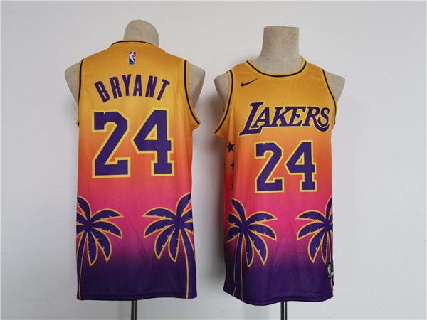 Men's Los Angeles Lakers #24 Kobe Bryant Yellow Pink Throwback Basketball Jersey