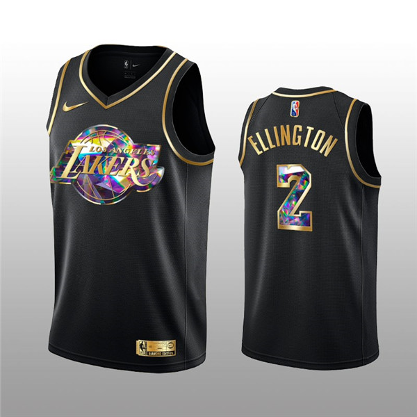 Men's Los Angeles Lakers #2 Wayne Ellington 2021 22 Black Golden Edition 75th Anniversary Diamond Logo Stitched Basketball Jersey