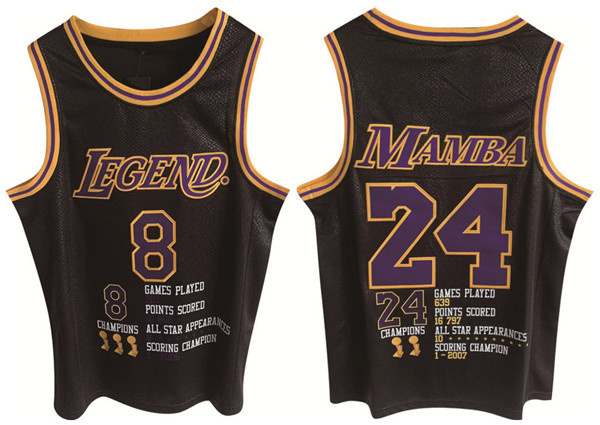 Men's Los Angeles Lakers Front #8 Back #24 Kobe Bryant Black Print Basketball Jerseys 1