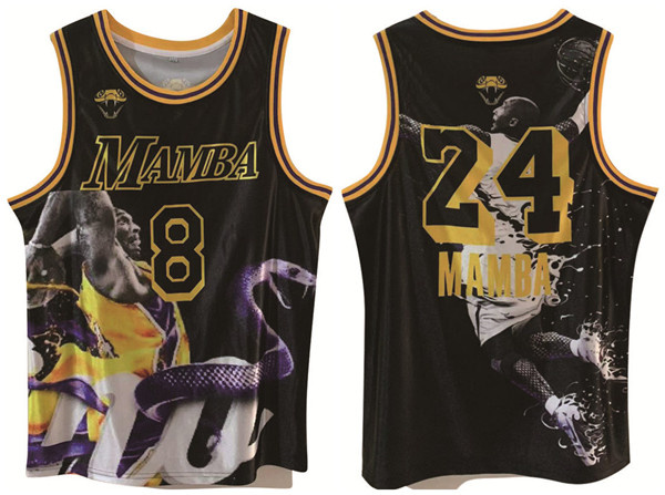 Men's Los Angeles Lakers Front #8 Back #24 Kobe Bryant Black Print Basketball Jerseys