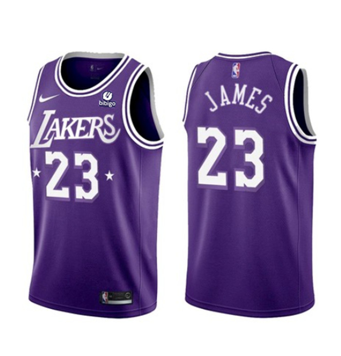 Men's Los Angeles Lakers #23 LeBron James 2021 22 City Edition Purple Stitched Jersey