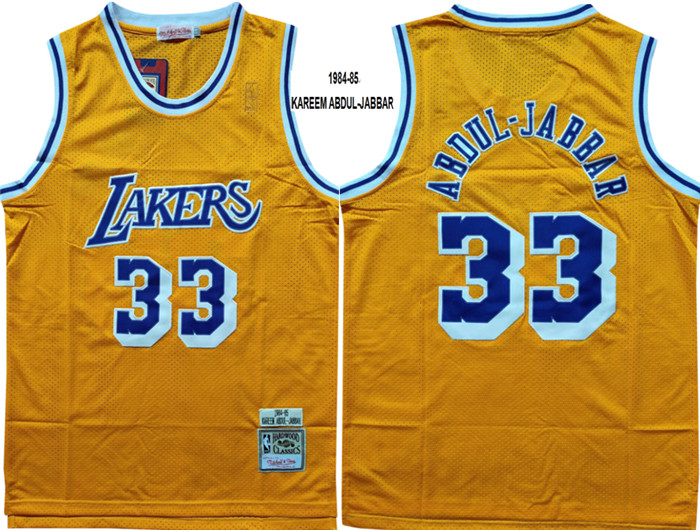 Lakers 33 Abdul Jabbar Yellow 1984-85 Hardwood Classics Jersey