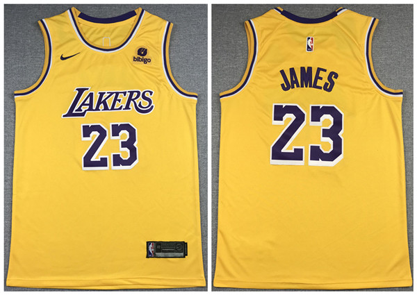 Men's Los Angeles Lakers #23 LeBron James Bibigo Yellow Stitched Basketball Jersey