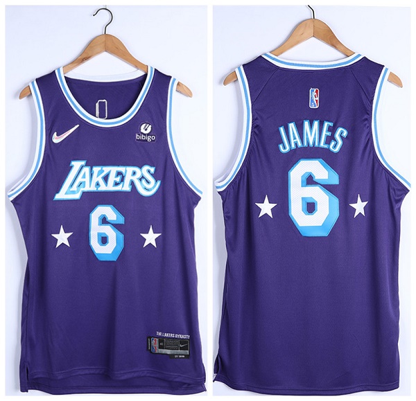 Men's Los Angeles Lakers #6 LeBron James Bibigo Purple 75th Anniversary City Edition Stitched Jersey