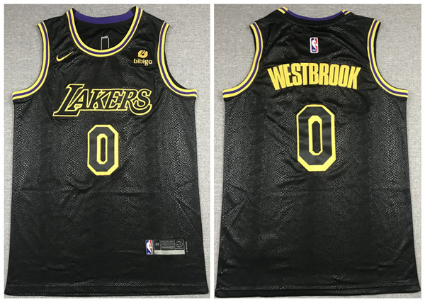 Men's Los Angeles Lakers #0 Russell Westbrook Bibigo Black Stitched Jersey