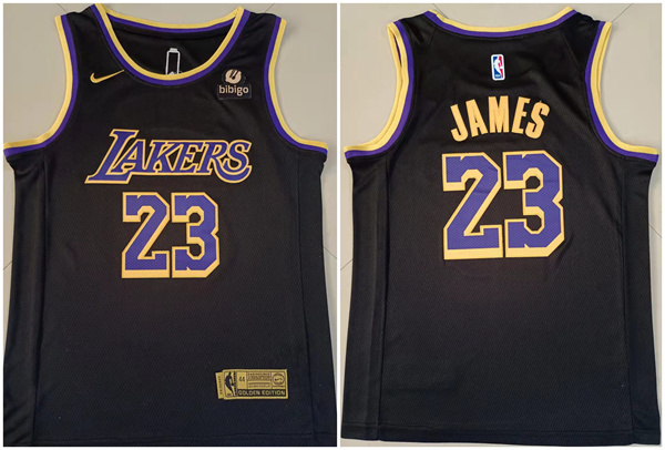 Men's Los Angeles Lakers #23 LeBron James Bibigo Black Stitched Basketball Jersey