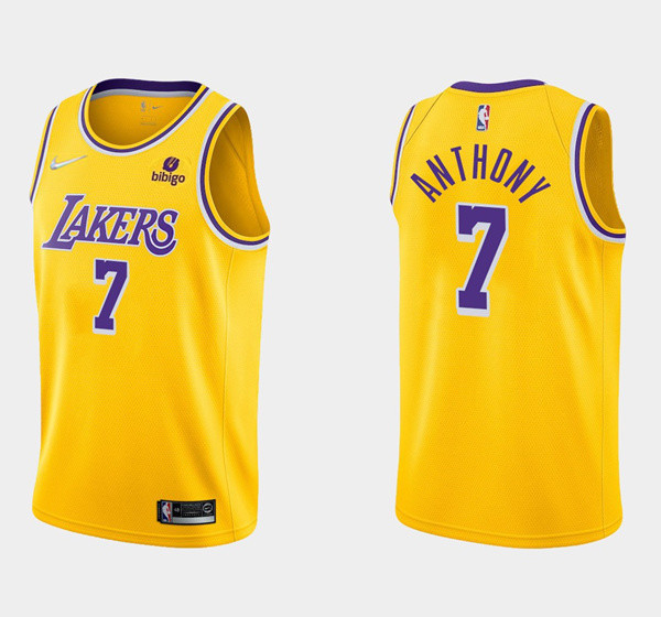 Men's Los Angeles Lakers #7 Carmelo Anthony Bibigo Yellow Stitched Basketball Jersey