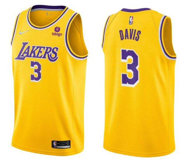 Men's Los Angeles Lakers #3 Anthony Davis Bibigo Yellow Stitched Basketball Jersey