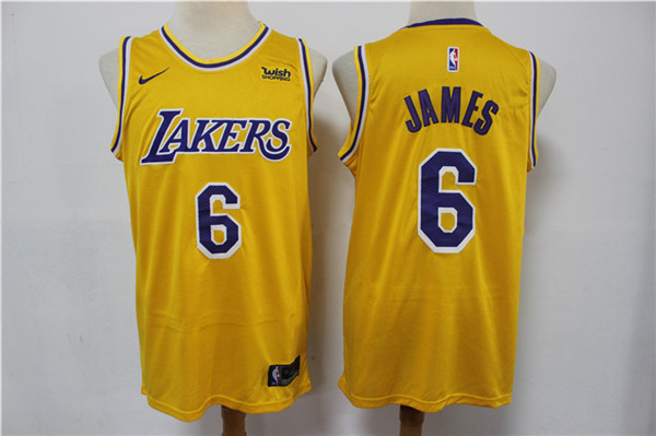 Men's Los Angeles Lakers #6 LeBron James Yellow Stitched Basketball Jersey