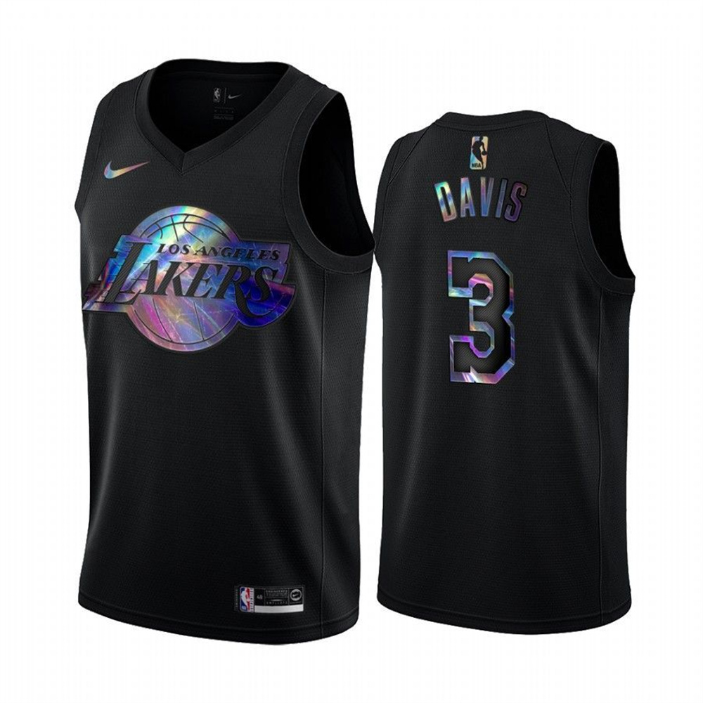 Nike Lakers #3 Anthony Davis Men's Iridescent Holographic Collection NBA Jersey - Black