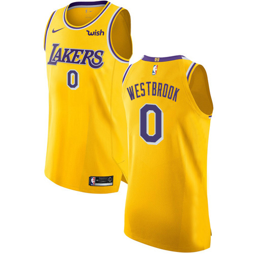 Nike Lakers #0 Russell Westbrook Gold NBA Authentic Icon Edition Jersey