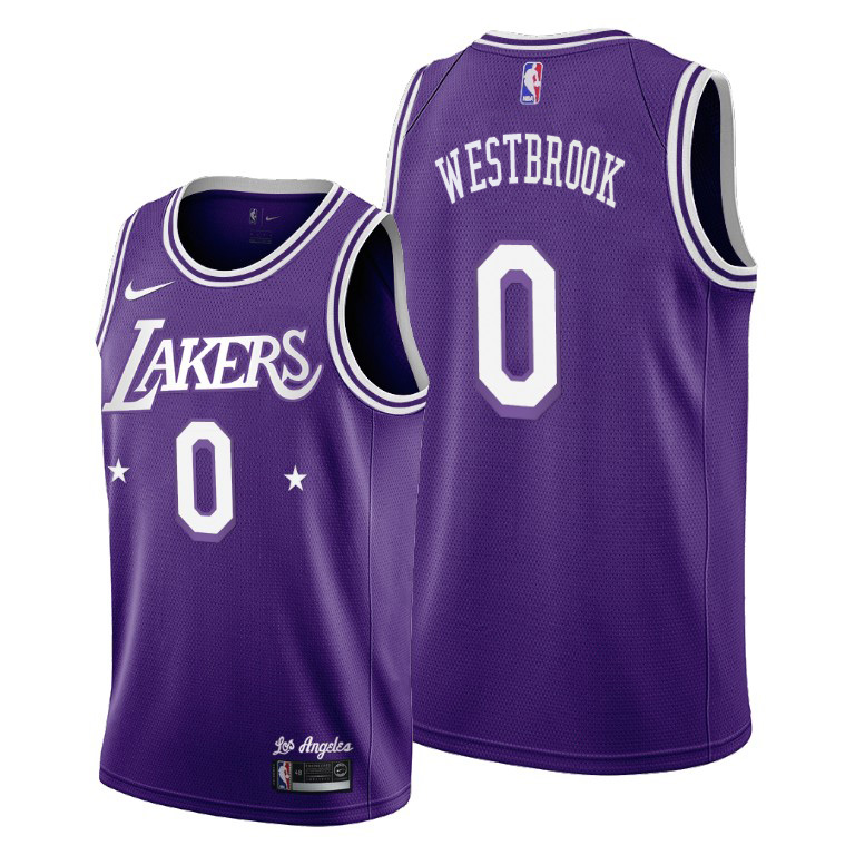 Los Angeles Lakers #0 Russell Westbrook Men's 2021-22 City Edition Purple NBA Jersey