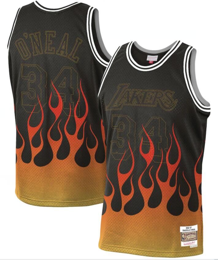 Lakers 34 Shaquille O'Neal Black 1996-97 Hardwood Classics Flames Swingman Jersey