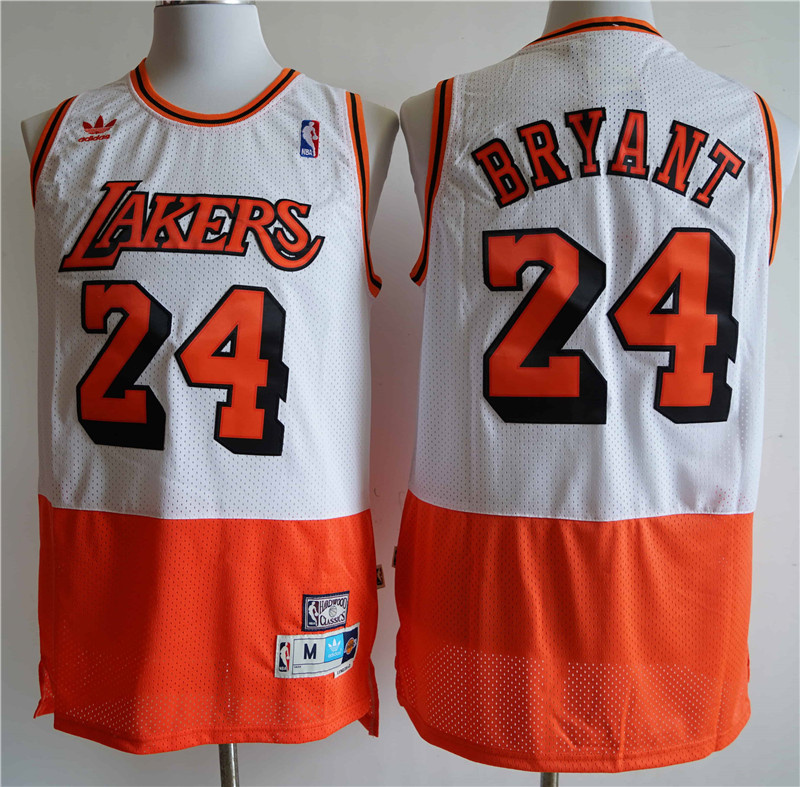 Lakers 24 Kobe Bryant White Orange Split Hardwood Classics Jersey