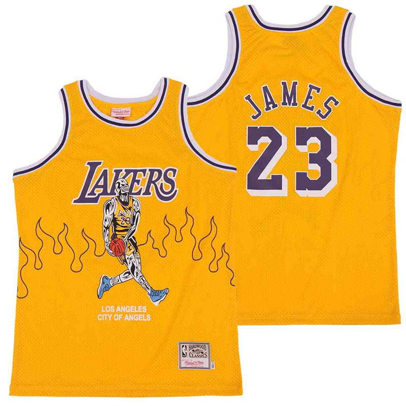 Men's Los Angeles Lakers #23 LeBron James yellow skeleton Stitched Jerseys .