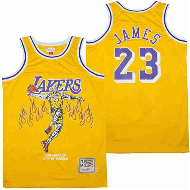 Men's Los Angeles Lakers #23 LeBron James yellow skeleton Stitched Jerseys