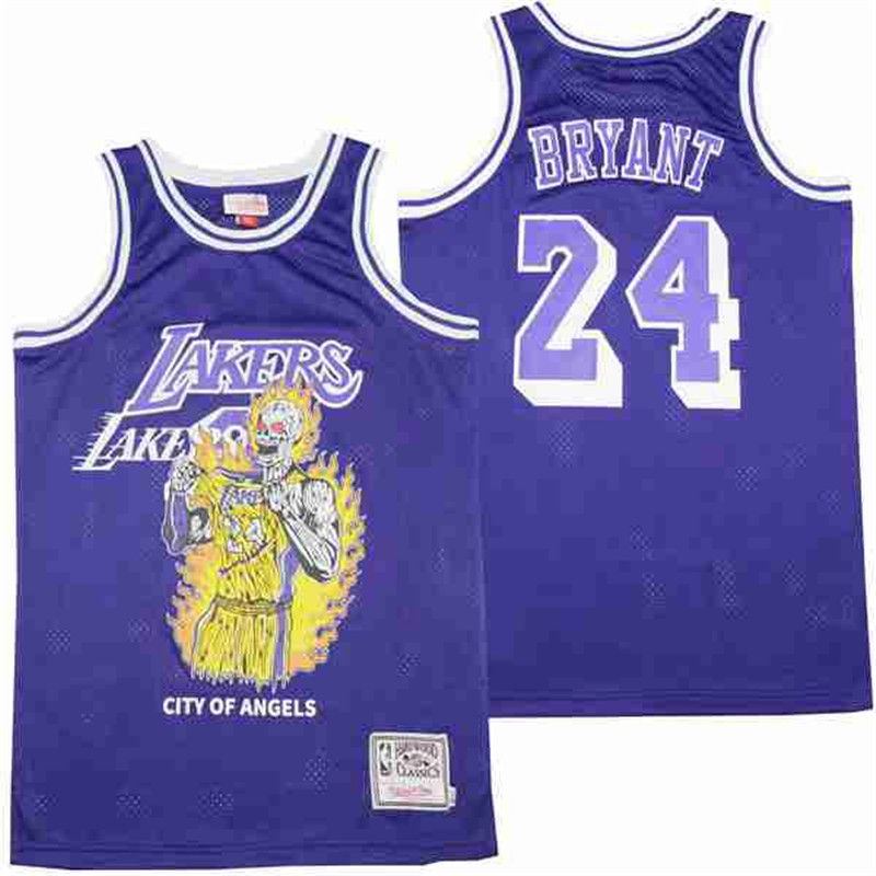 Men's Los Angeles Lakers #24 Kobe Bryant skeleton purple Stitched Jerseys