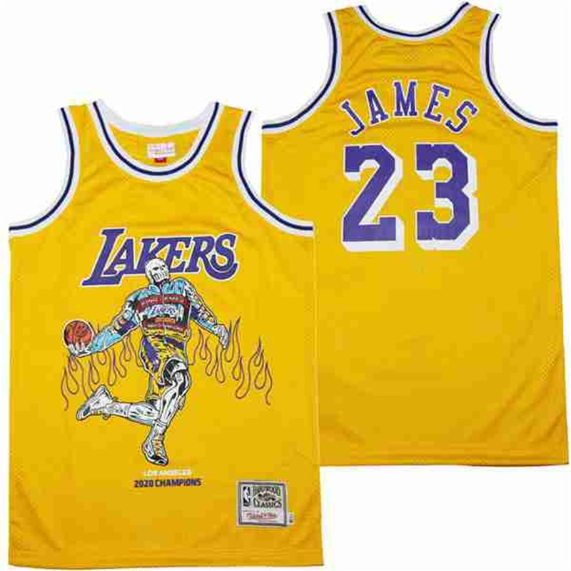 Men's Los Angeles Lakers #23 LeBron James yellow skeleton Stitched Jersey