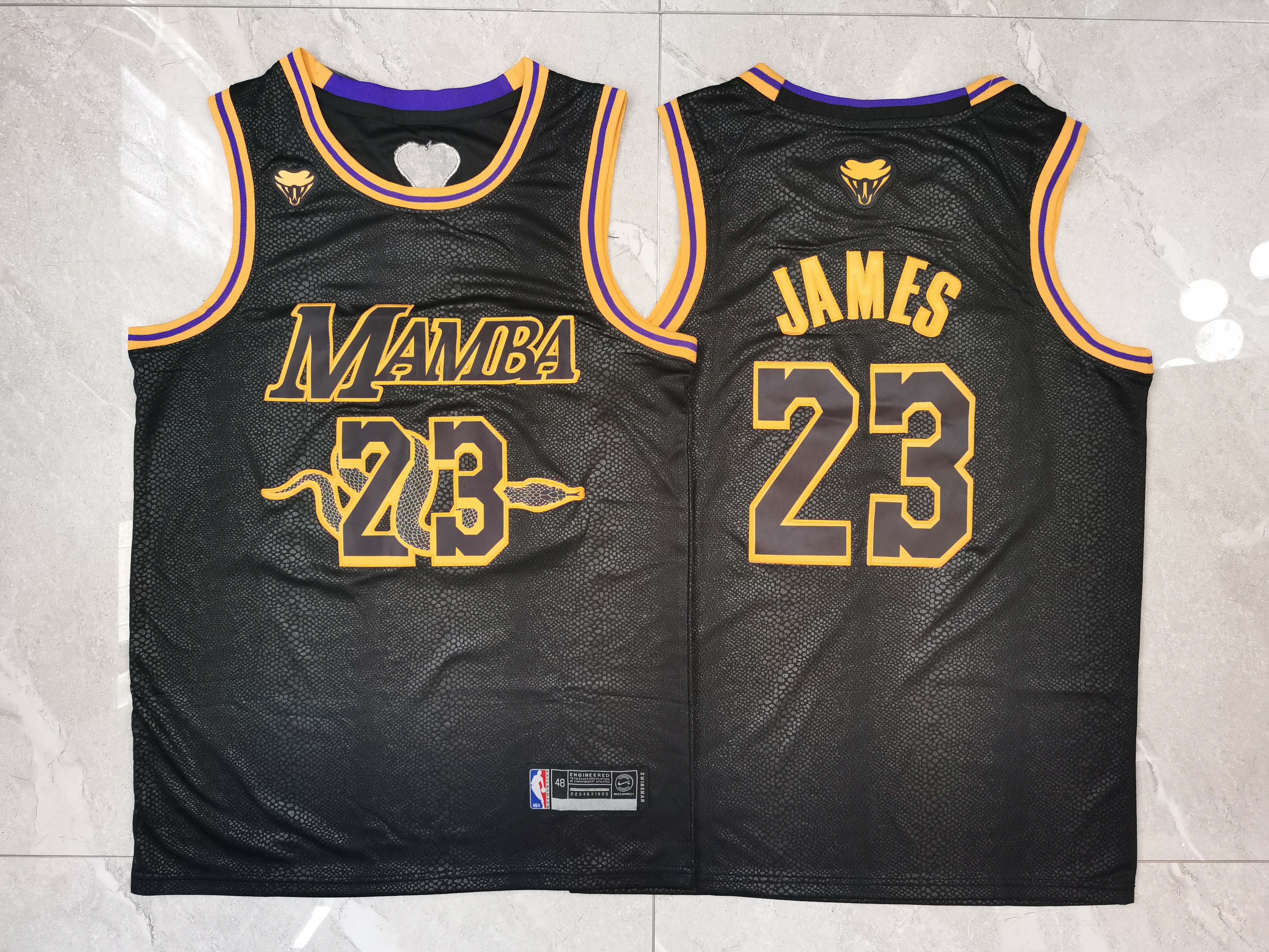 Lakers 23 Lebron James Black Mamba Swingman Jersey