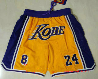 Men's Los Angeles Lakers #8 #24 Kobe Bryant Yellow With Purple