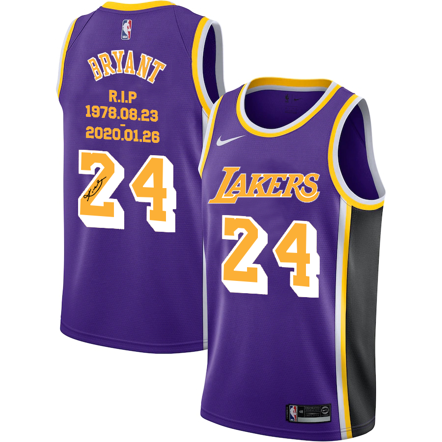 Lakers 24 Kobe Bryant Purple R.I.P Signature Swingman Jersey.