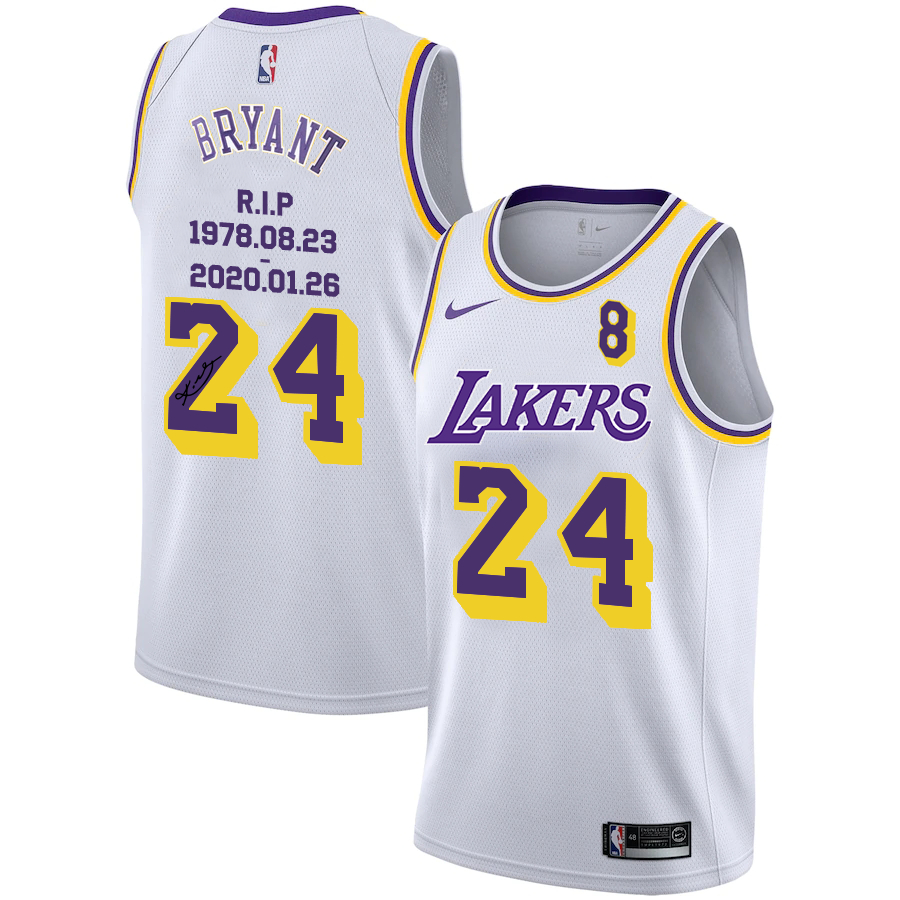 Lakers 24 Kobe Bryant White R.I.P Signature Swingman Jersey