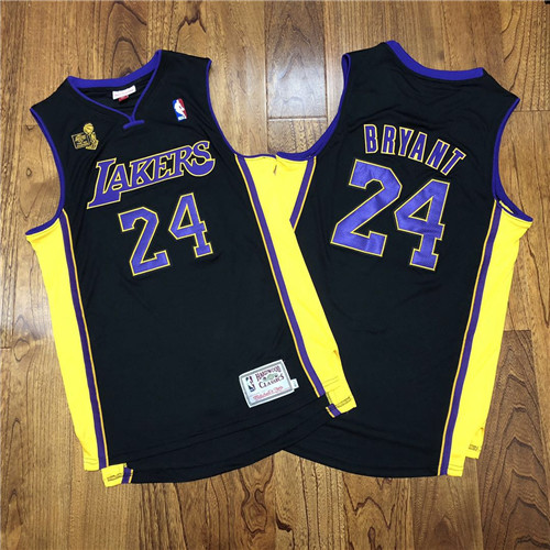 Lakers 24 Kobe Bryant Black 2009 NBA Champions Patch Adidas Hardwood Classics Jersey