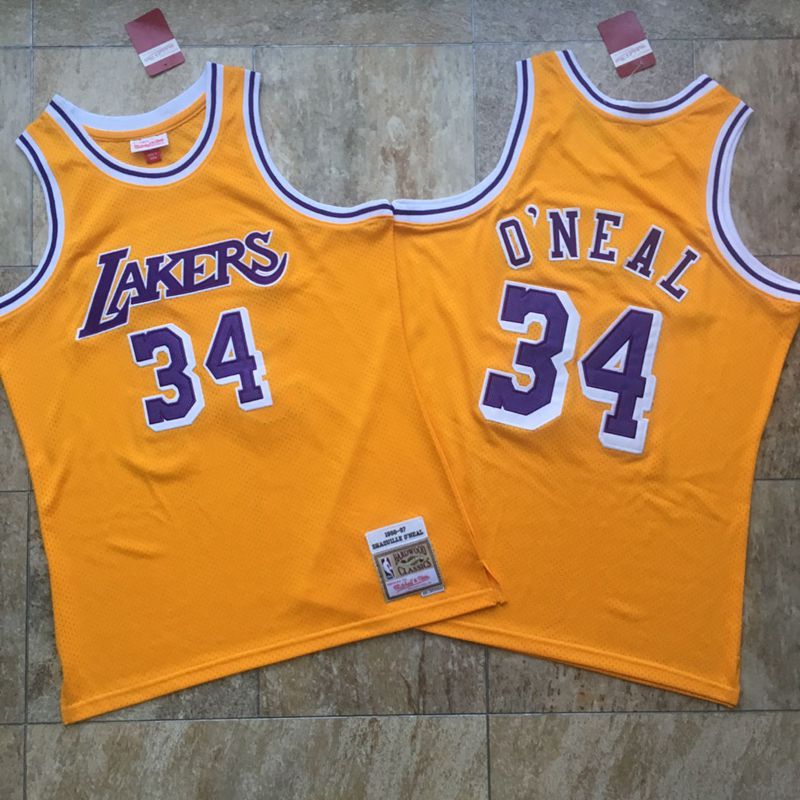 Lakers 34 Shaquille O'Neal Yellow 1996-97 Hardwood Classics Jersey