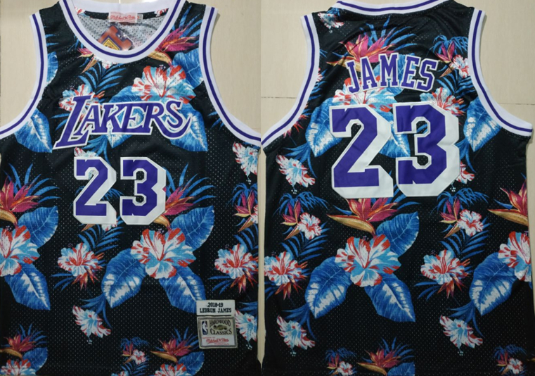 Lakers 23 Lebron James Black 2018-19 Hardwood Classics Floral Fashion Swingman Jersey