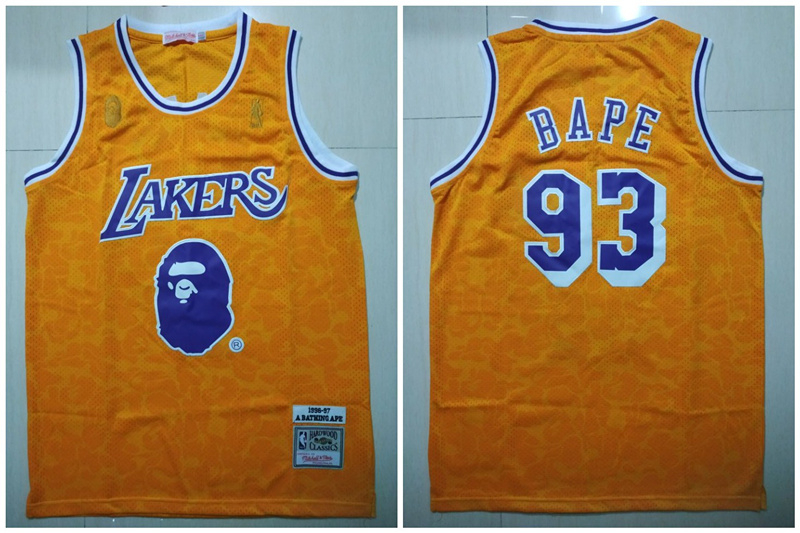 Lakers 93 Bape Yellow 1996-97 Hardwood Classics Jersey