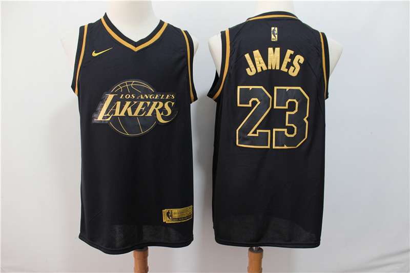 Lakers 23 Lebron James Black Gold Nike Swingman Jersey