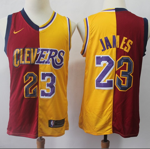 Nike Lakers #23 LeBron James Red Gold NBA Swingman Split Cavaliers Jersey