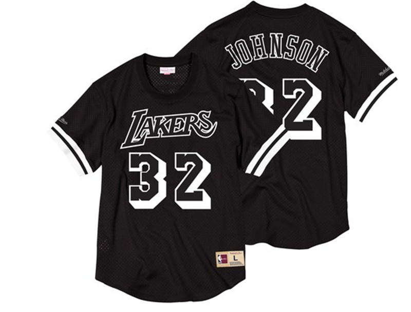 Lakers 32 Magic Johnson Black Short Sleeve Mitchell & Ness Jersey