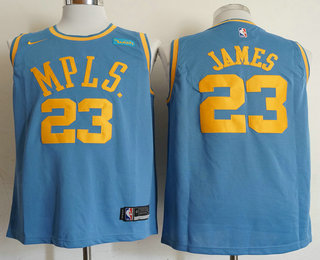 Men's Los Angeles Lakers #23 LeBron James MPLS Blue Hardwood Classics Soul Nike Swingman Wish Stitched NBA Jersey