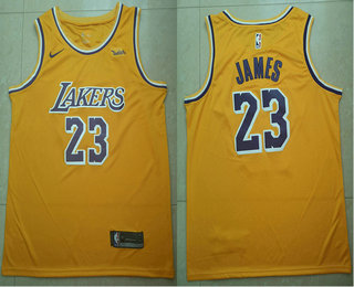 Men's Los Angeles Lakers #23 LeBron James Yellow 2018-19 Nike Wish Swingman Icon Edition Jersey