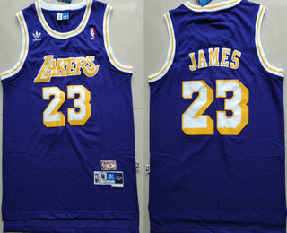 Men's Los Angeles Lakers #23 LeBron James Purple Swingman Stitched NBA Throwback Jersey