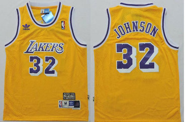 Los Angeles Lakers 32 Magic Johnson Yellow throwback NBA Jerseys