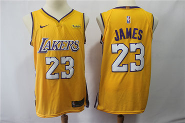 Los Angeles Lakers # 23 Lebron James 14 Brandon Ingram yellow Nike Swingman Jersey