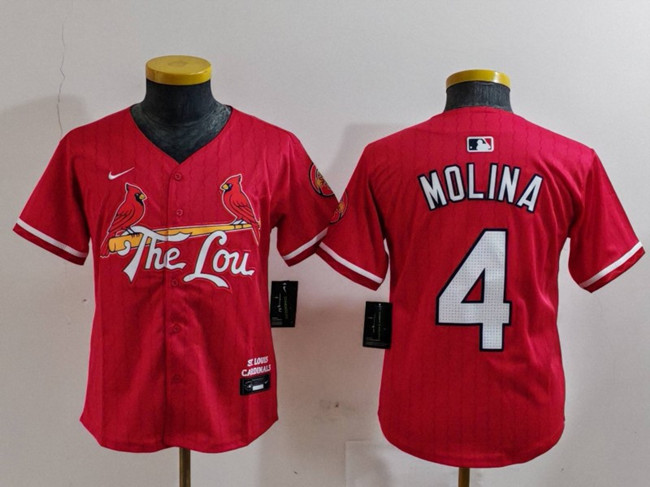 Youth St. Louis Cardinals #4 Yadier Molina Red 2024 City Connect Limited Stitched Baseball Jersey