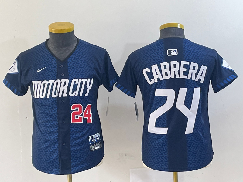 Youth Detroit Tigers #24 Miguel Cabrera 2024 Navy City Connect Cool Base Limited Stitched Baseball Jersey(Run Small) 003