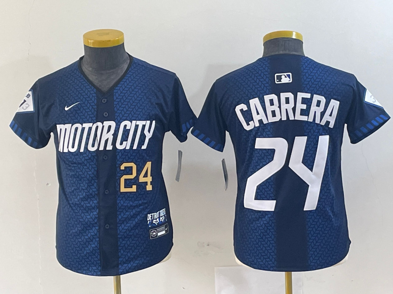 Youth Detroit Tigers #24 Miguel Cabrera 2024 Navy City Connect Cool Base Limited Stitched Baseball Jersey(Run Small) 002