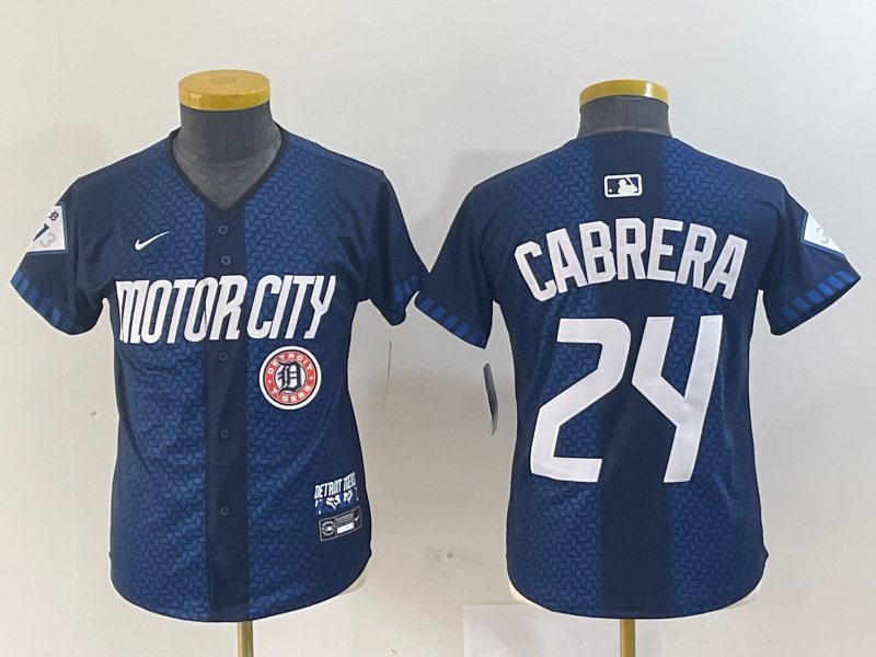 Youth Detroit Tigers #24 Miguel Cabrera 2024 Navy City Connect Cool Base Limited Stitched Baseball Jersey(Run Small) 001