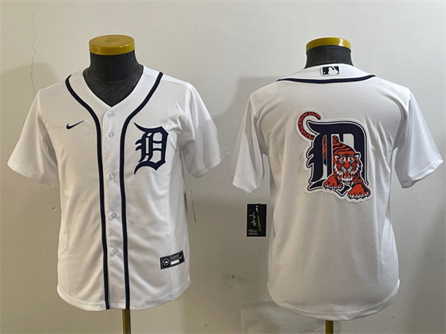 Youth Detroit Tigers Team Big Logo White Cool Base Stitched Baseball Jersey