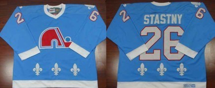 nhl quebec nordiques #26 stastny sky blue jersey