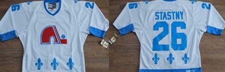 nhl quebec nordiques #26 stastny white jersey