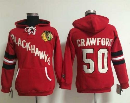 Women Chicago Blackhawks #50 Corey Crawford Red Old Time Heidi NHL Hoodie