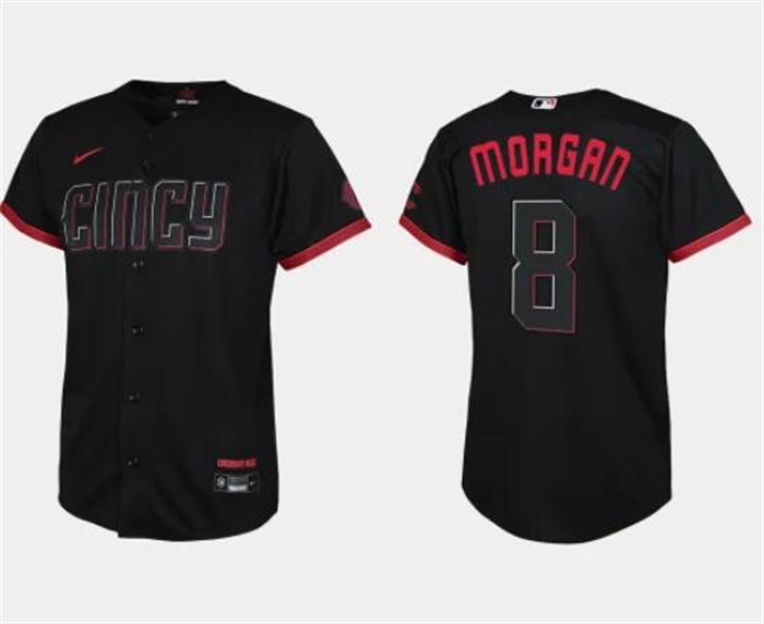 Youth Cincinnati Reds #8 Joe Morgan Black 2023 City Connect Stitched Baseball Jersey