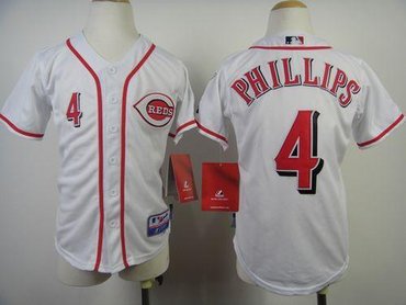 Youth MLB Cincinnati Reds #4 Brandon Phillips White Cool Base Baseball Jersey