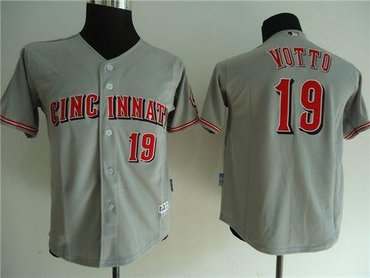 Youth MLB Cincinnati Reds #19 Joey Votto Grey Cool Base Jersey